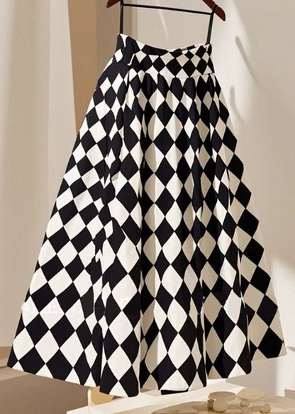French Plaid High Waist Cotton a Line Skirts Summer