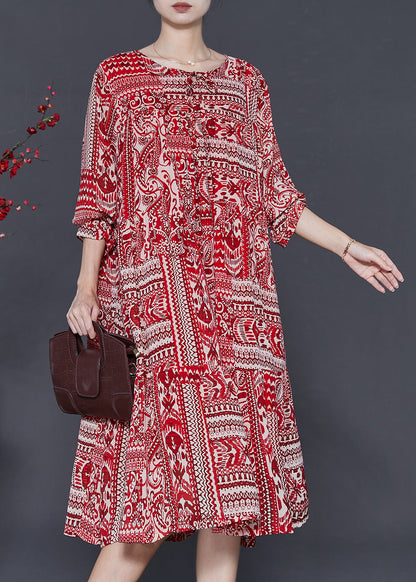Red Oversized Print Chiffon Robe Dresses Fall