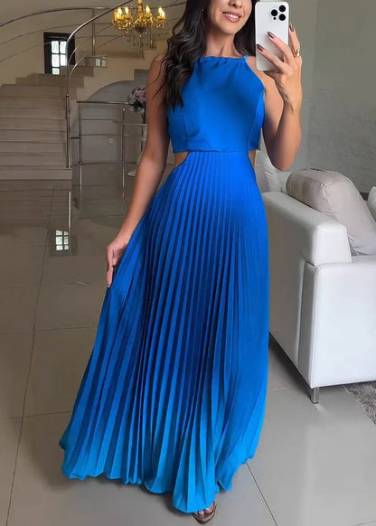 New Hanging Neck Hundred Fold Green Gradient Dress