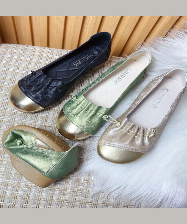 Green Print Cinched Splicing Flat Feet Shoes
