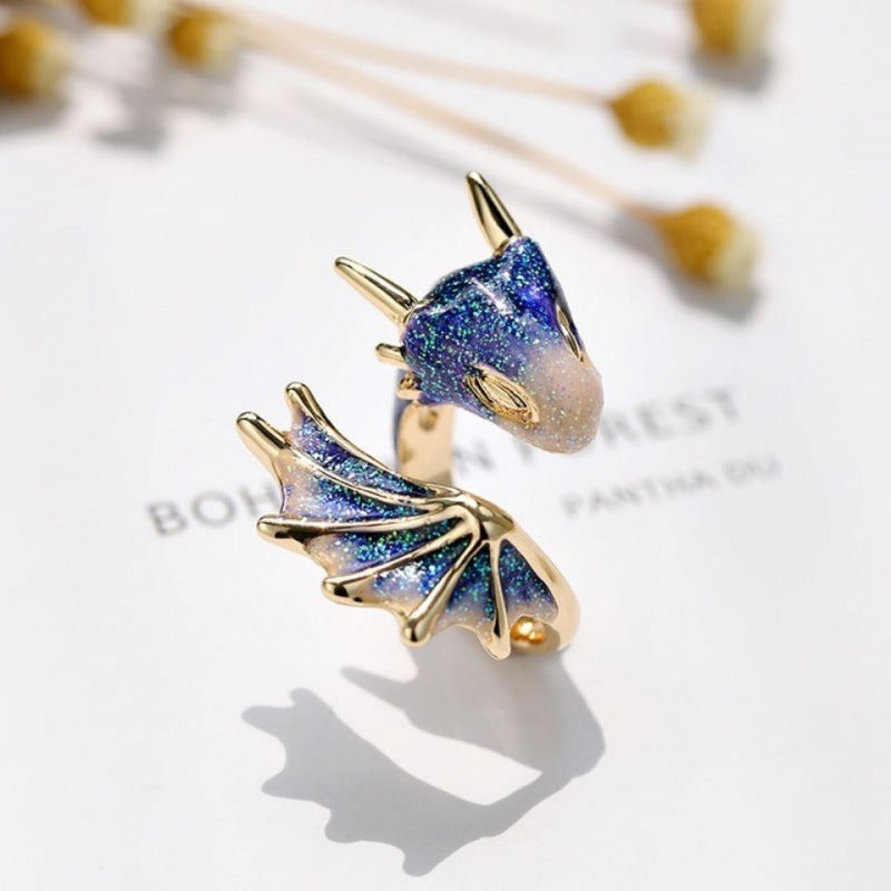Starry Sky Blue Dragon Index Ring