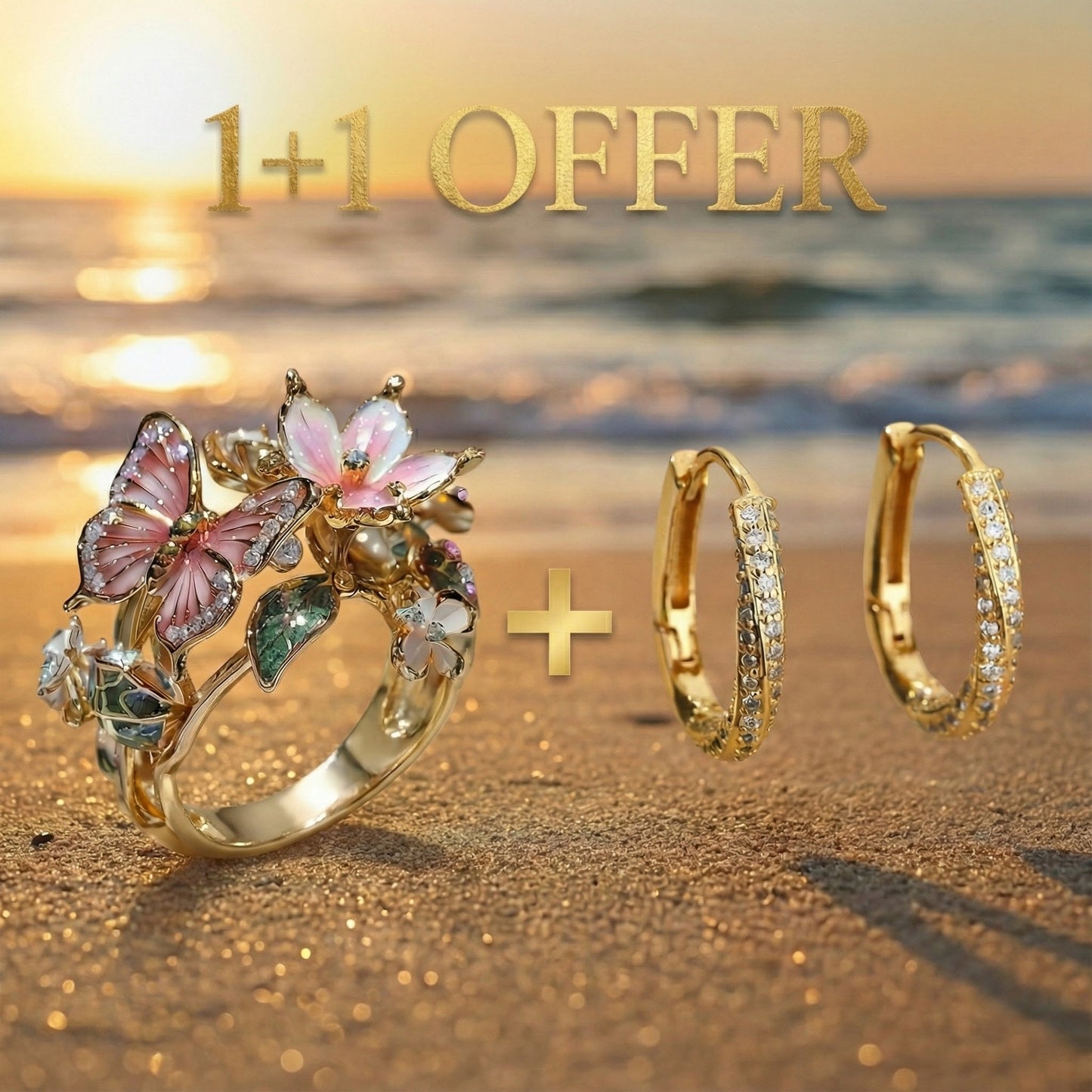 1+1 Offer: Golden Prifddinas Ring + Irregular Minimalist Shiny Gold Earrings