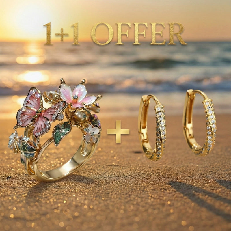 1+1 Offer: Golden Prifddinas Ring + Irregular Minimalist Shiny Gold Earrings