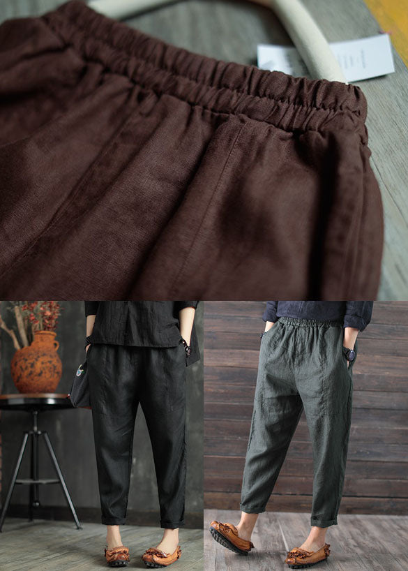 Chocolate Pockets Linen Harem Pants Elastic Waist Summer