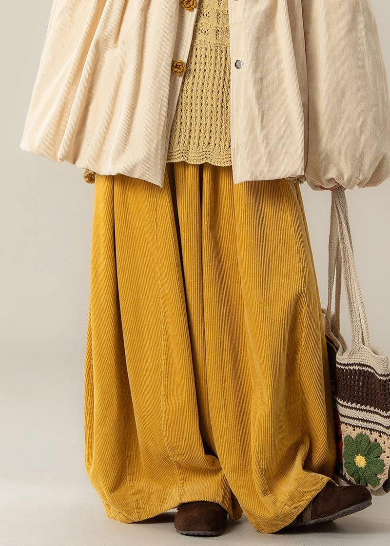 Classy Yellow High Waist Corduroy Wide Leg Pants