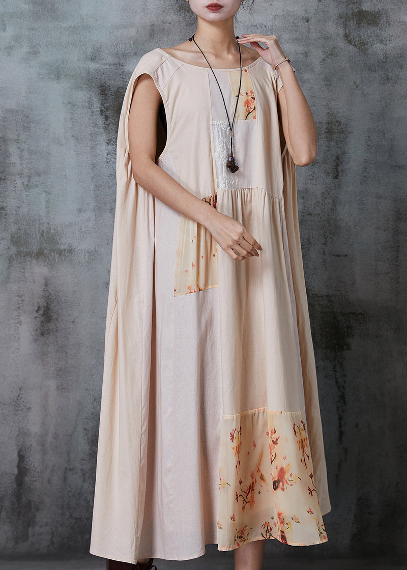 Khaki Oversized Patchwork Cotton Dress Summer