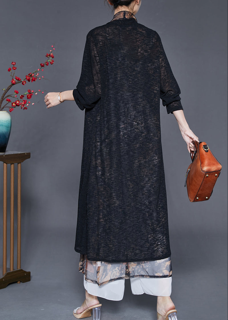 Black Oversized Patchwork Silk Long Cardigan Summer