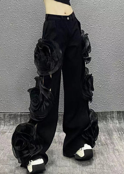 Original Design Blue Hollow Out Denim Wide Leg Pants Fall
