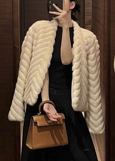 Beige Oversized Warm Faux Mink Hair Coats Winter
