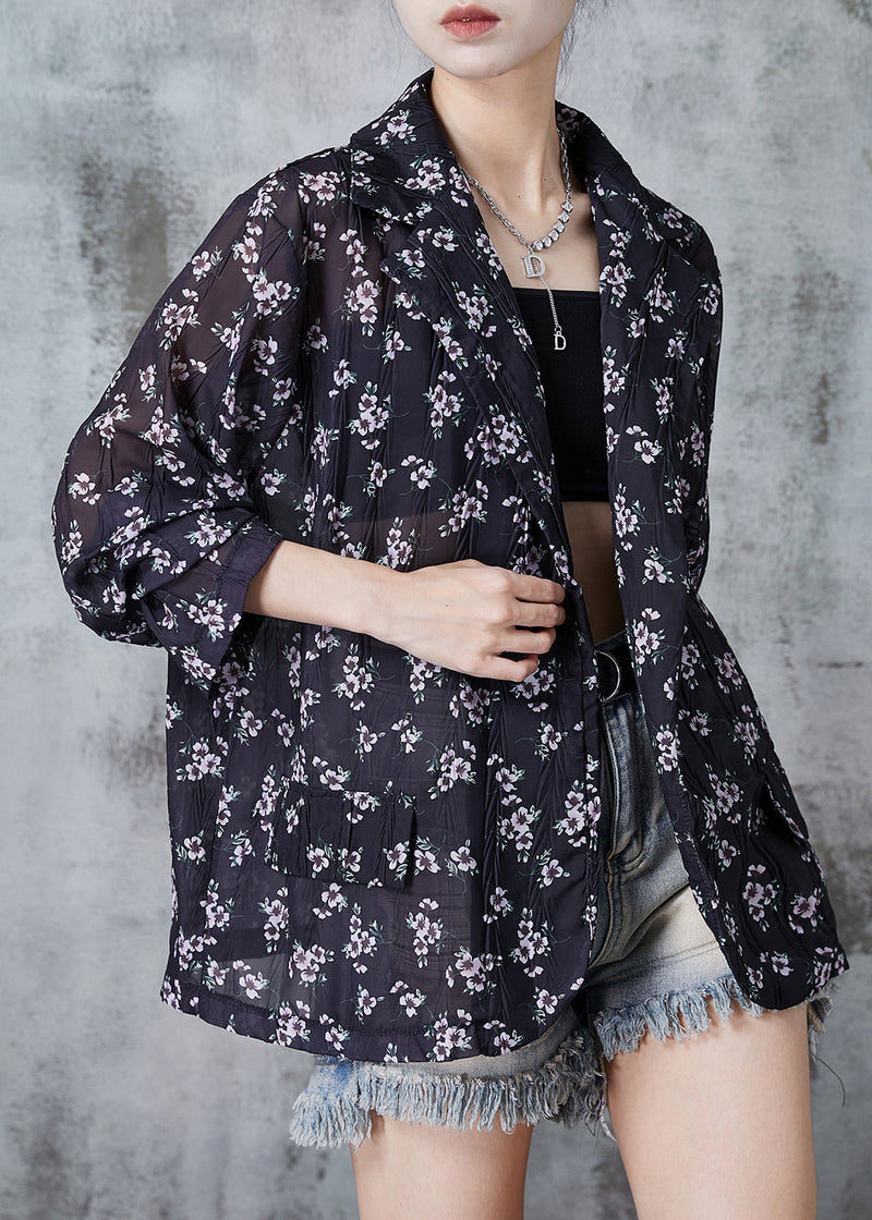 Unique Black Oversized Print Tulle Upf 50+ Coat Jacket Summer