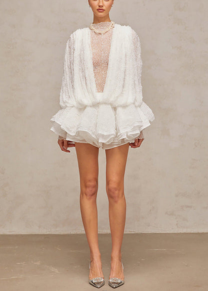 Stylish White Original Design Lace Mini Dress Spring