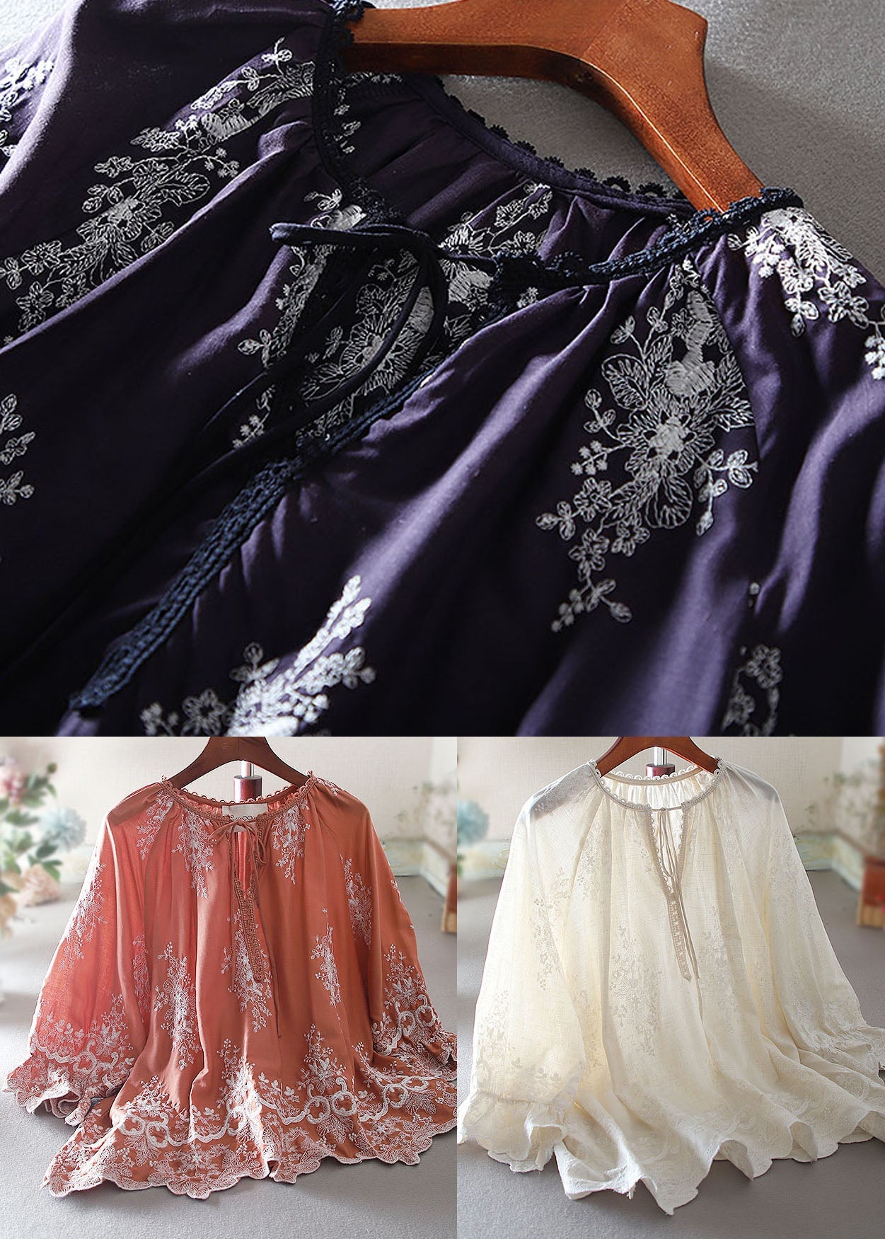 White Embroidered Cotton Shirt Tops Spring