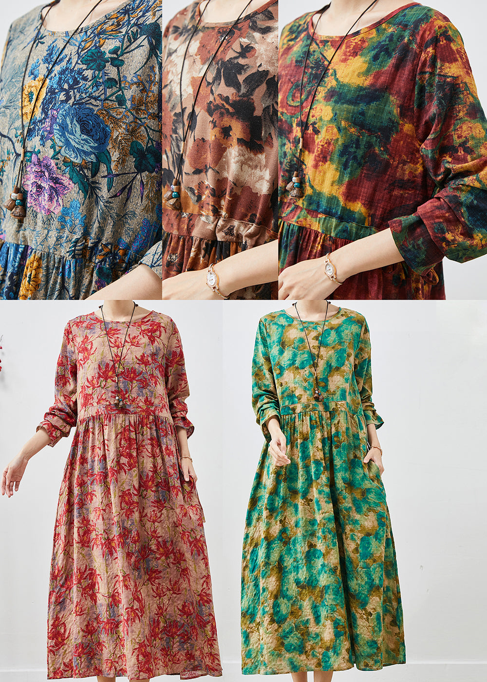 Peacock Blue Cinched Print Cotton Dress Spring