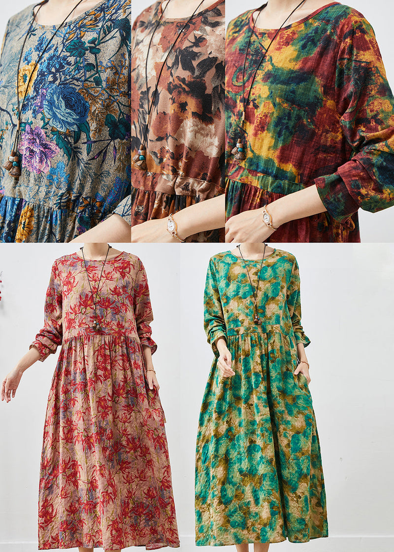 Peacock Blue Cinched Print Cotton Dress Spring