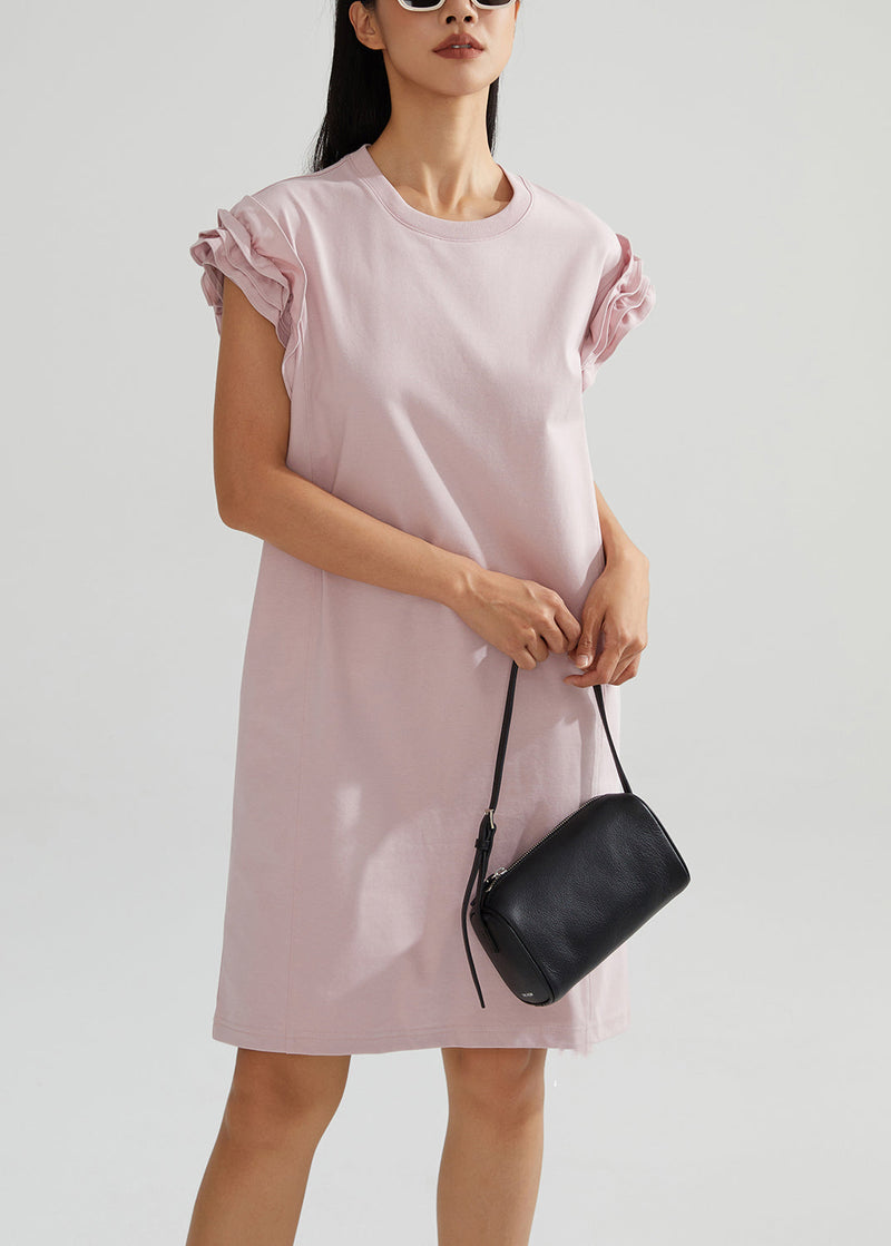 Pink Oversized Cotton Tea Dresses Butterfly Sleeve