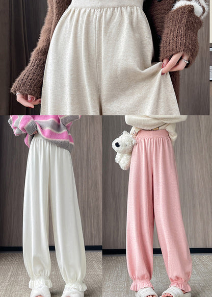 Pink Oversized Pockets Knit Pants Fall