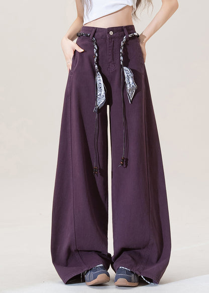 Purple Pockets High Waist Denim Pants Fall