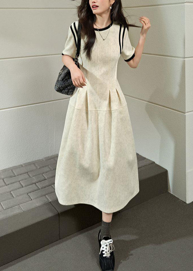 Brief Light Grey O-neck Wrinkled Patchwork Maxi Dresses Summer