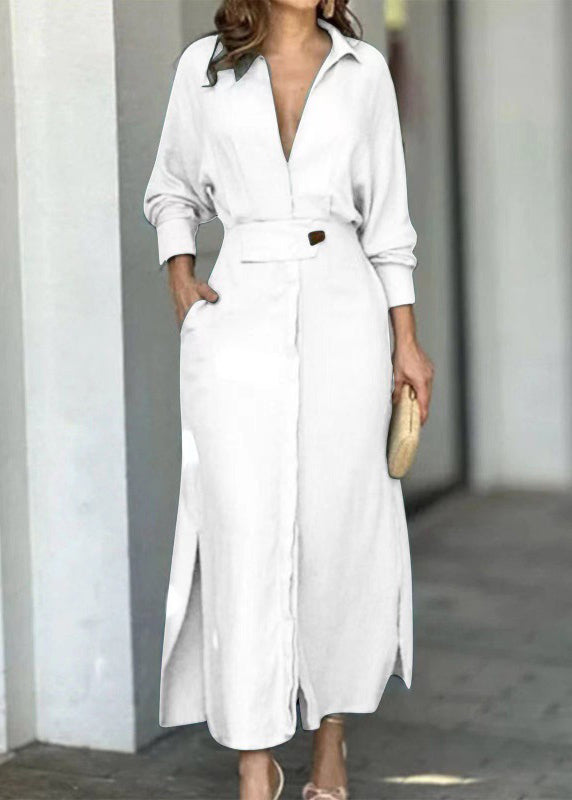 Apricot Peter Pan Collar Side Open Cotton Dress Full