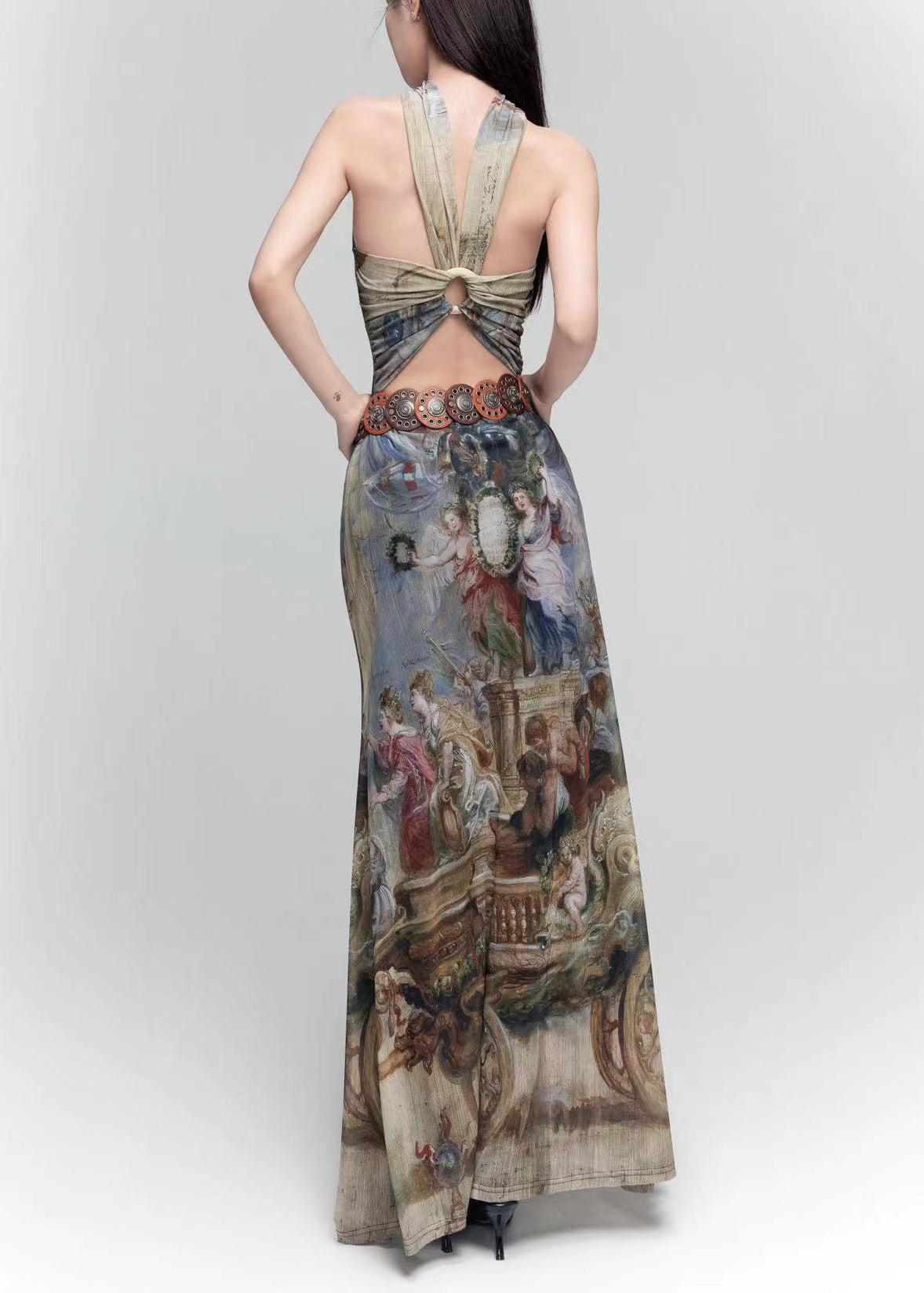 French Photo Color Cold Shoulder Original Design Tulle Long Dress Sleeveless