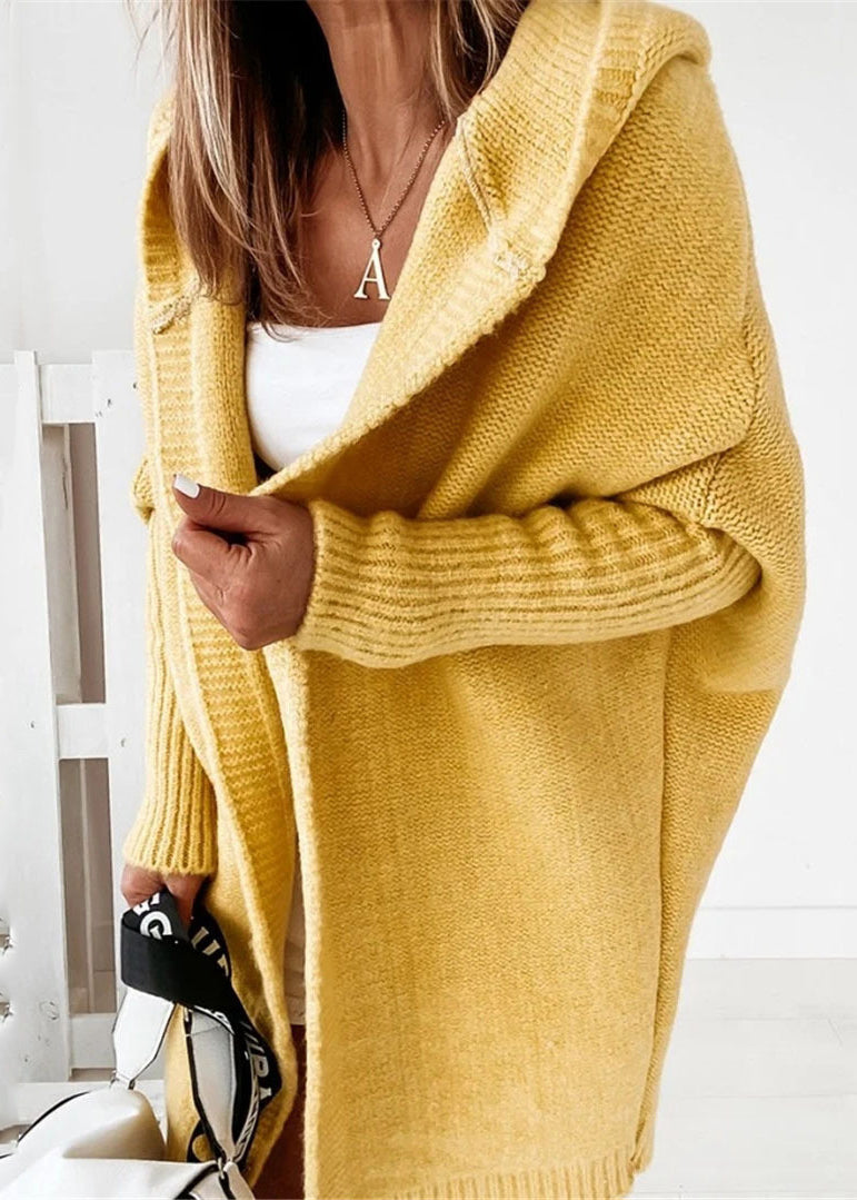 Green Patchwork Hooded Knit Cardigan Fall