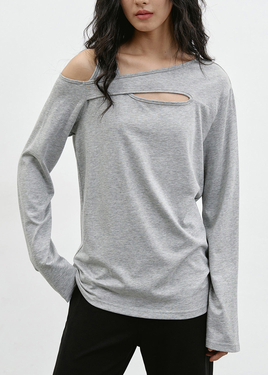 Black Cold Shoulder Patchwork Cotton T Shirt Top Spring