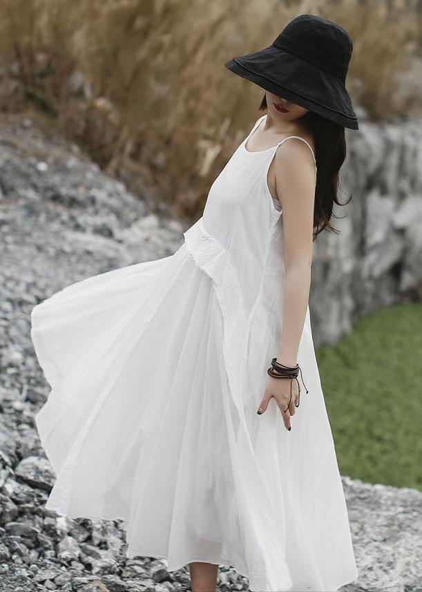 Handmade Sleeveless Linen Dress Cotton White Dress Summer