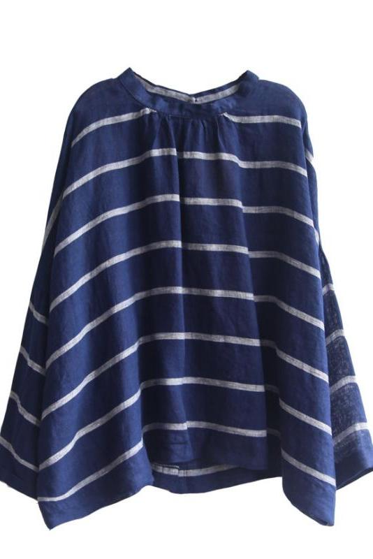 Limited Stock- Loose Chiffon Linen Striped Long Sleeve Shirt