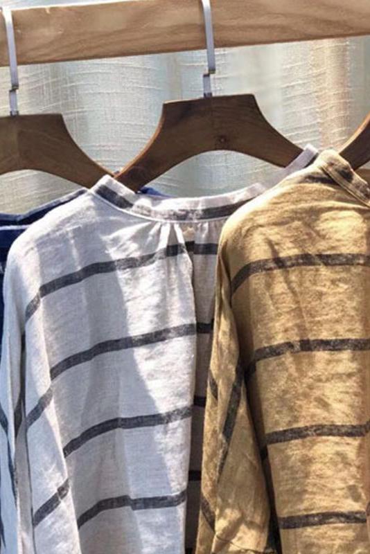 Limited Stock- Loose Chiffon Linen Striped Long Sleeve Shirt