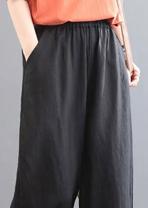 Black Embroidered Elastic Waist Harem Pants Summer