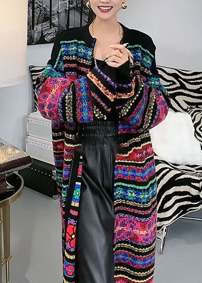 New Rainbow O-neck Zip Up Patchwork Knit Cardigans Fall
