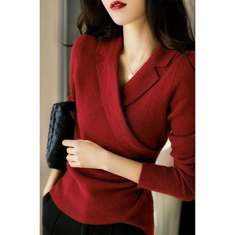 Caramel Peter Pan Collar Asymmetrical Design Slim Fit Fall Sweater