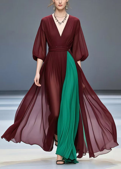 Mulberry Exra Large Hem Patchwork Chiffon Dress Summer