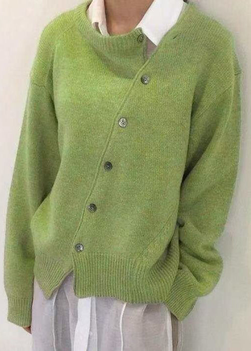 Loose Green Asymmetrical Button Knit Coat Spring