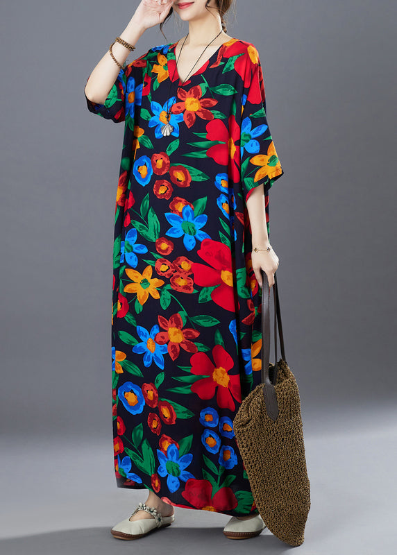 Black Oversized Print Cotton Long Dress Summer
