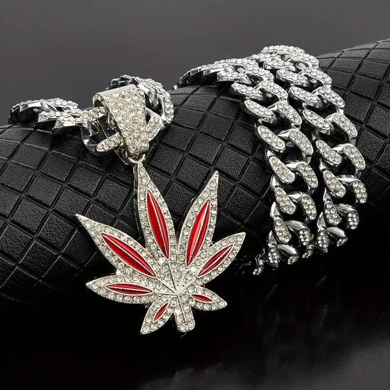 Green Leaf Retro Cuban Necklace – Hip-hop Style for