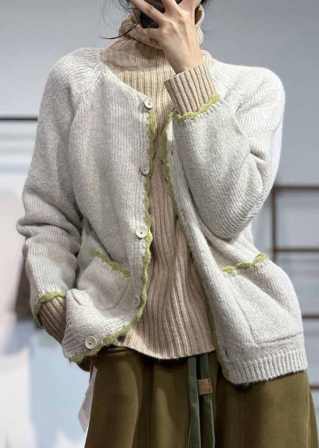 Apricot Cozy Woolen Coat O Neck Long Sleeve
