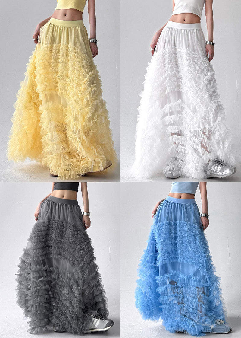 Blue Elastic Waist Tulle Summer Exra Large Hem Skirt Ruffled