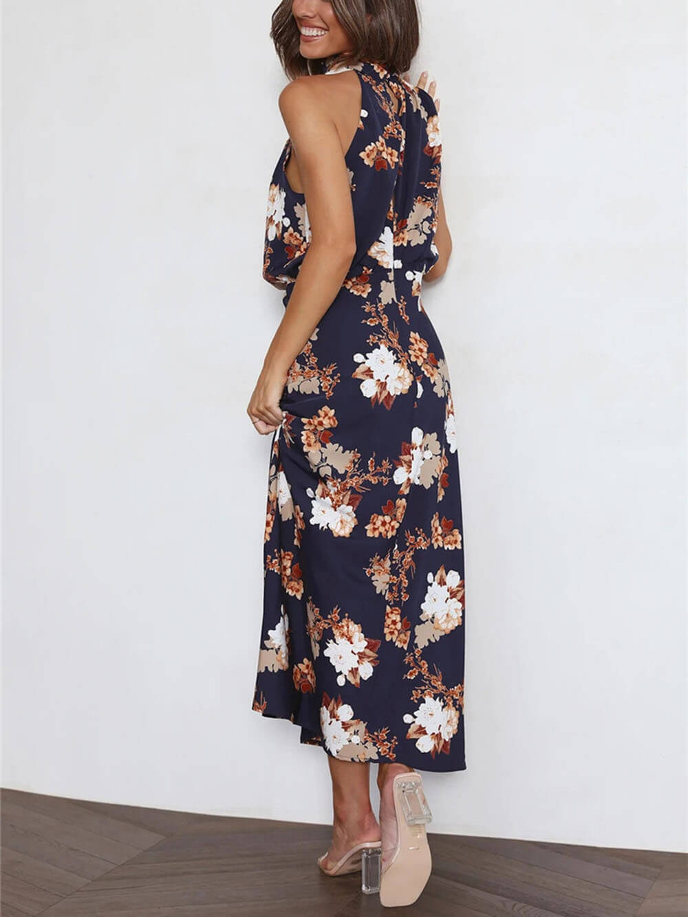 Halter Neck Elastic Waist Maxi Dress