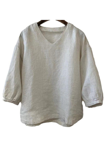 White Oversized Linen Shirt Tops Bracelet Sleeve