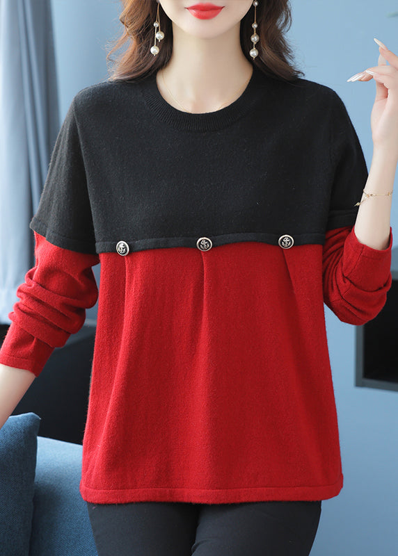 Grey O Neck Patchwork Knit Sweater Spring
