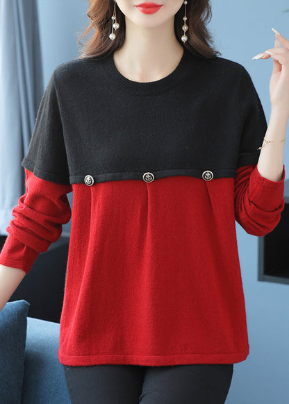 Grey O Neck Patchwork Knit Sweater Spring