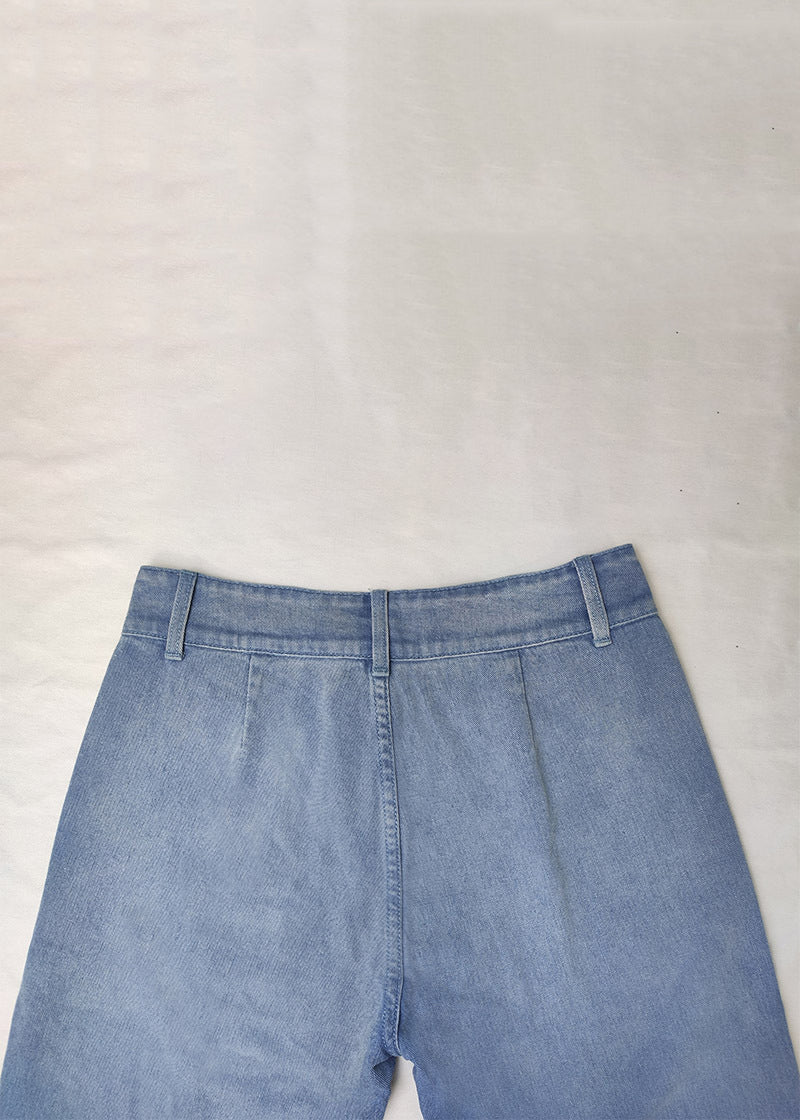 Simple Blue Pockets High Waist Denim Wide Leg Pants Summer