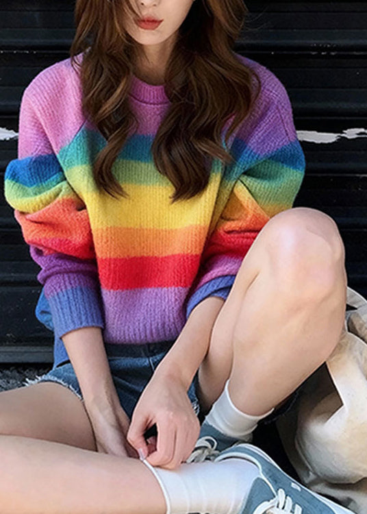 O Neck Striped Warm Knit Sweaters Fall