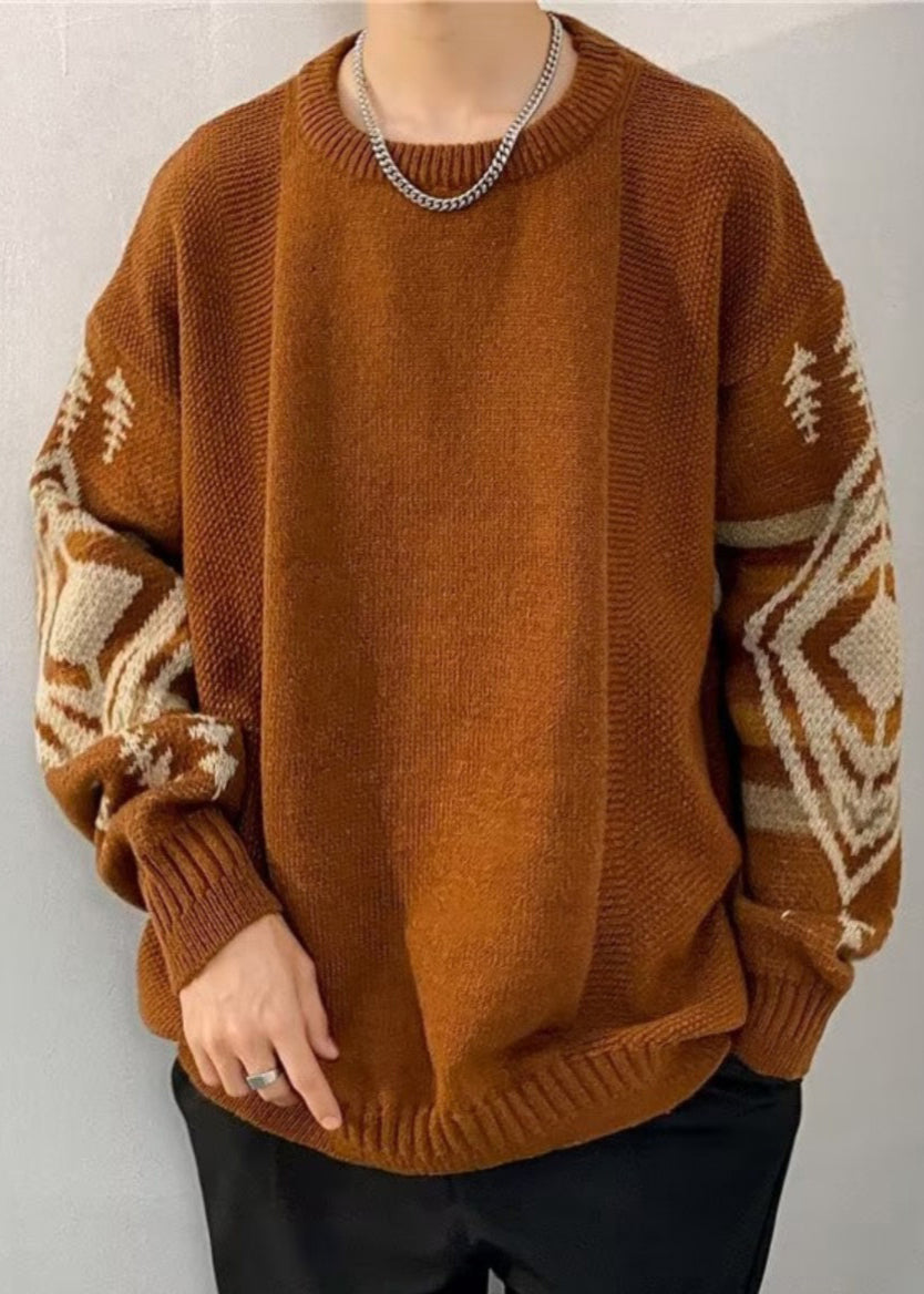 Loose Black Geometric Thick Knit Sweaters Winter