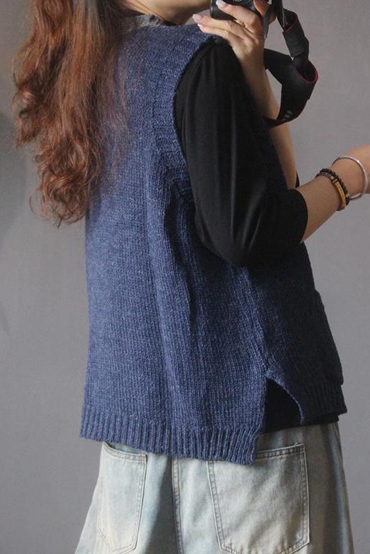 Retro Knitted Color Contrast Sleeveless Sweater Coat