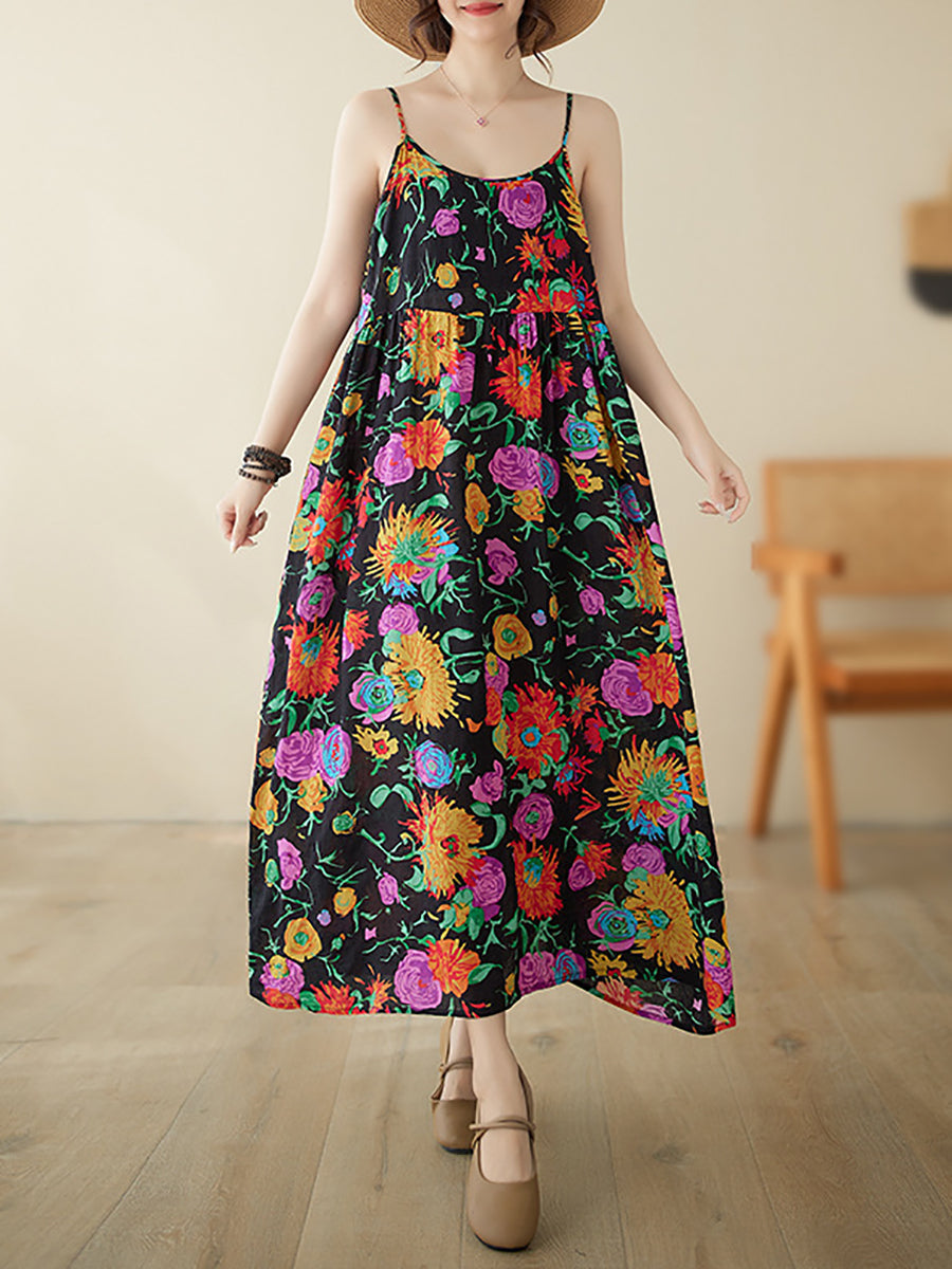 Artsy Summer Flower Loose Vest Dress