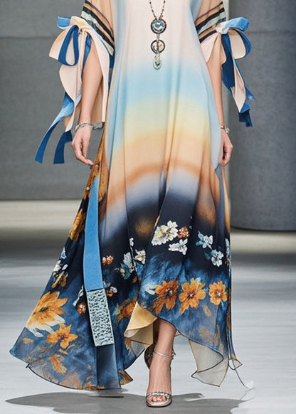 Oversized Print Chiffon Dress Petal Sleeve