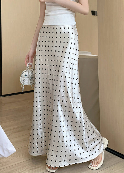 New Beige Original Design Print Silk Maxi Skirts