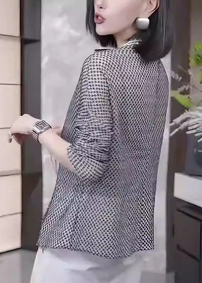 Grey Button Dot Print Cotton Top Fall